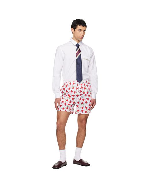 Moschino Red Print Lightweight Cotton Poplin Shorts for men