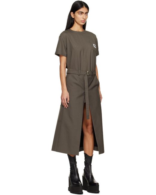 Sacai Black Taupe Carhartt Wip Edition Midi Dress