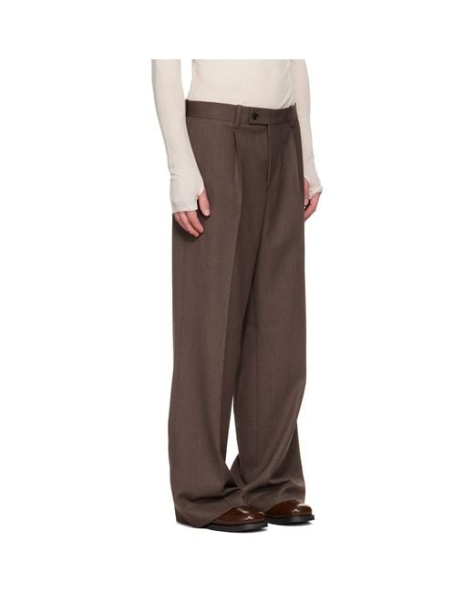 TONYWACK Brown Melange Wool Wide-Leg Pleated Trousers for men