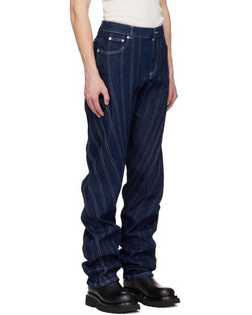 Mugler Blue Navy Spiral Jeans for men