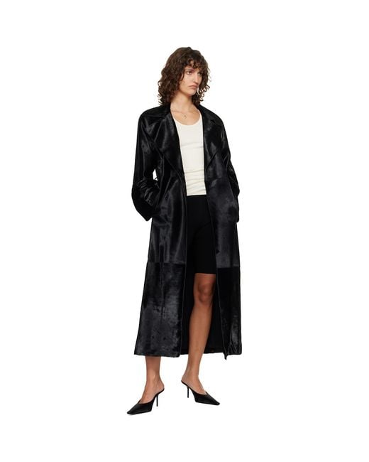 Nour Hammour Black Althea Supple Ponyhair Coat