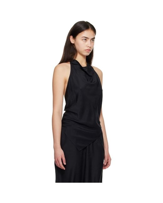 St. Agni Black Silk Grid Halter Top