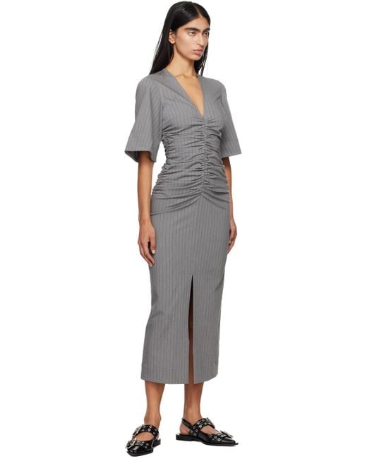 Ganni Black Striped Suiting Midi Dress