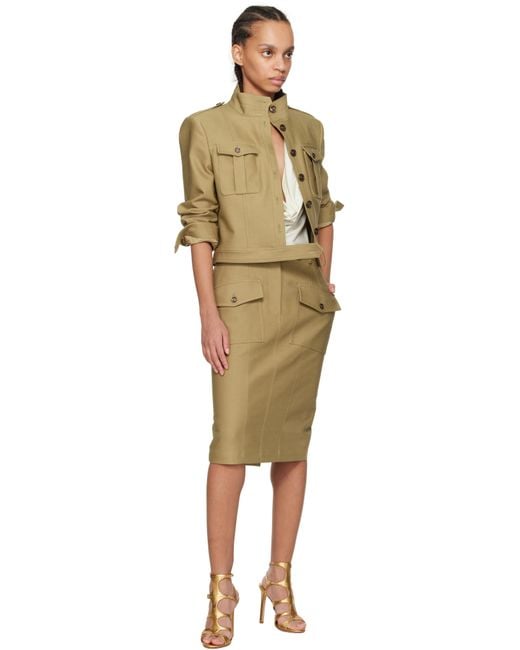Tom Ford Multicolor Khaki Stand Collar Cropped Safari Jacket