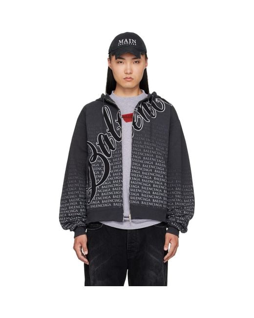 Balenciaga Black Oversized Zip-Up Hoodie for men