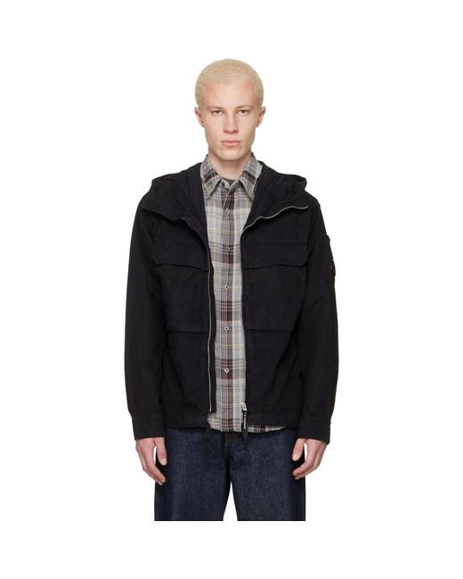 C P Company Black Micro-Reps Hooded Lens Overshirt for men