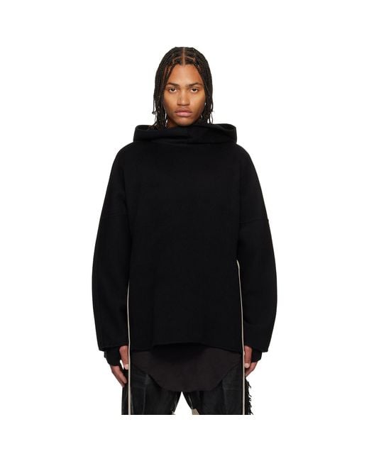 Rick Owens Black Concordians Cashmere Tunic Hoodie for men