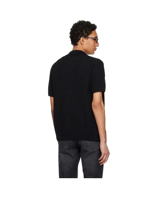 Merz B. Schwanen Black 1961 Ribbed Cotton Knit Shirt for men