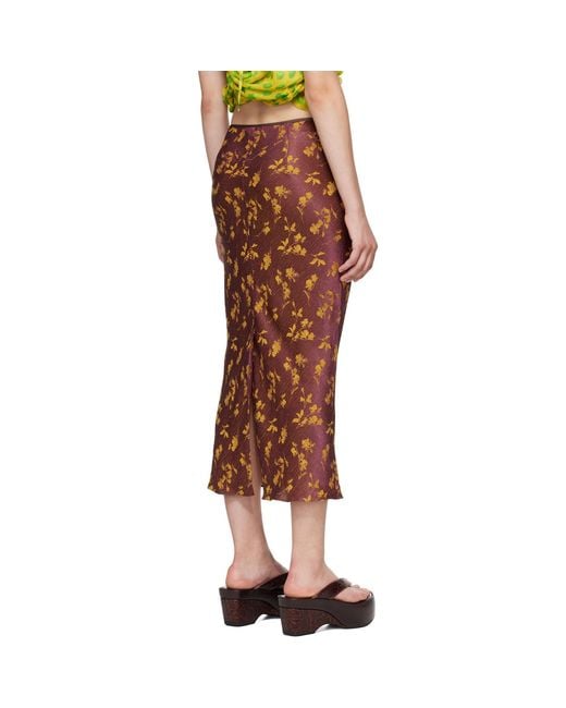Dries Van Noten Brown Floral Midi Skirt