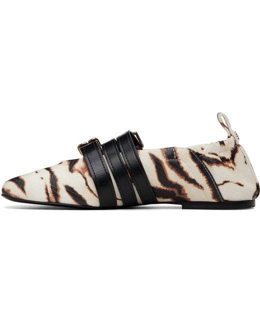 Ganni Brown Off- & Sue Triple Zebra Ballerina Flats