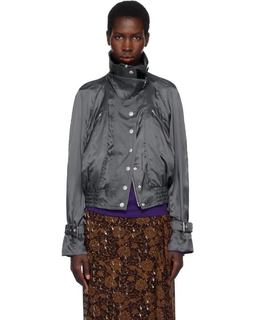 Dries Van Noten Black Satin Bomber Jacket