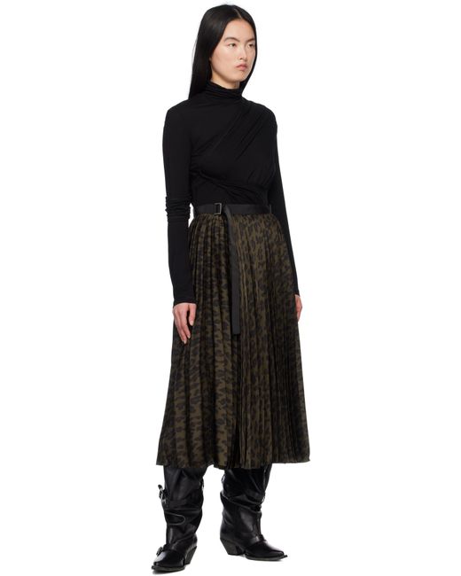 Sacai Black Leopard Print Maxi Skirt