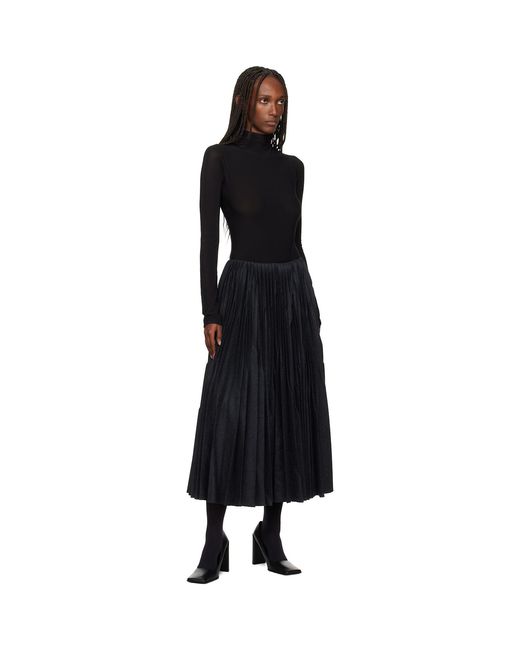 Alaïa Black Pleated Wool Midi Skirt