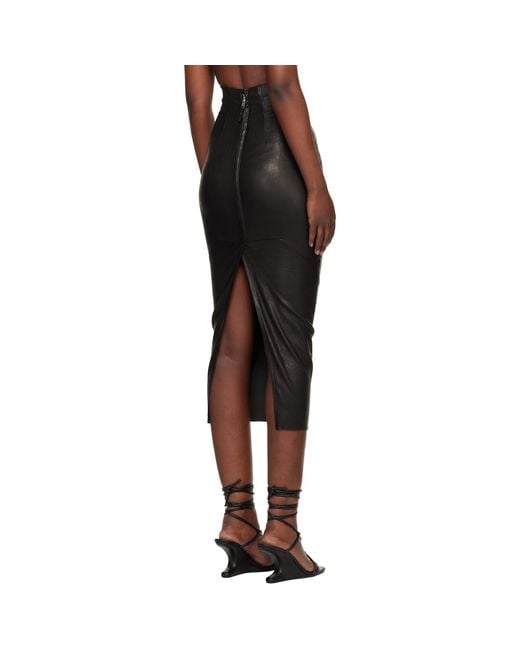 Rick Owens Black Temple Dirt Pilla Leather Midi Skirt