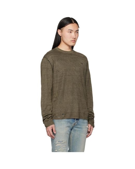DIESEL Black Khaki Destroyed Linen Sweater for men