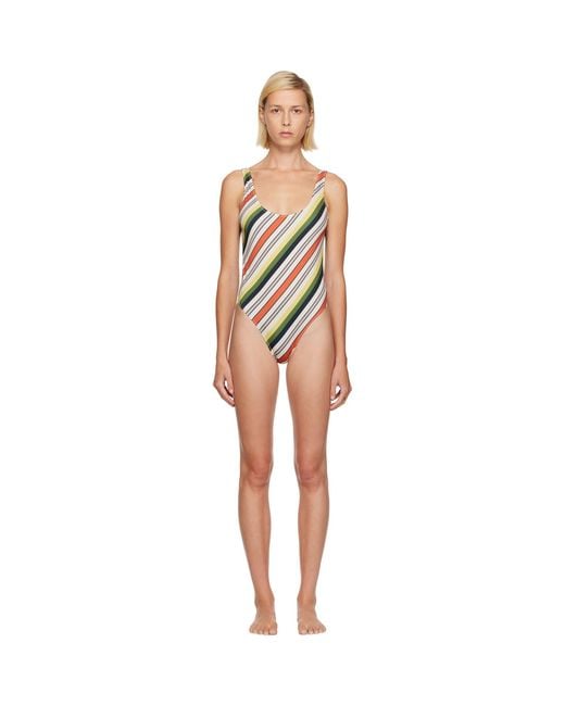Jean Paul Gaultier Multicolor Printed Retro Stripe Swimsuit