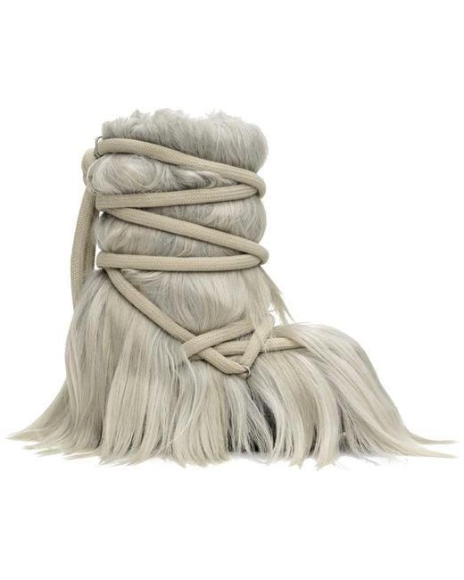 Rick Owens Multicolor Padded Goat Fur Wraparound Lace-Up Boots