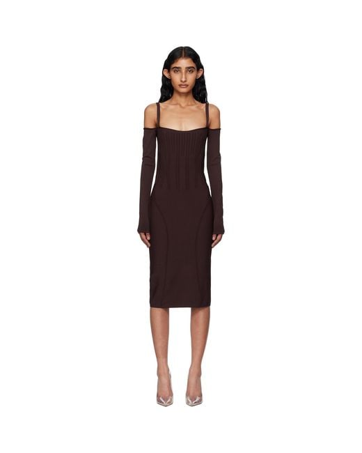 Mugler Black Burgundy Knit Midi Dress