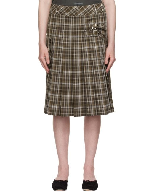 OPEN YY Black Check Cargo Pocket Kilt Midi Skirt
