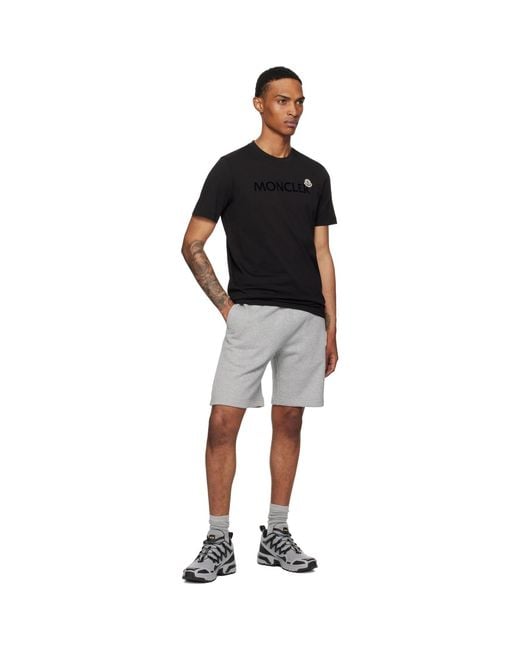 Moncler Black Flocked Logo Cotton T-Shirt for men