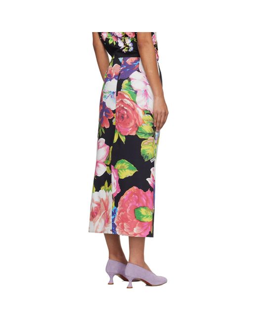 Moschino Black Printed Stretch Cotton Midi Skirt