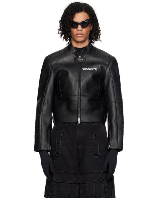 Vetements Black Securite Motorcross Leather Jacket for men