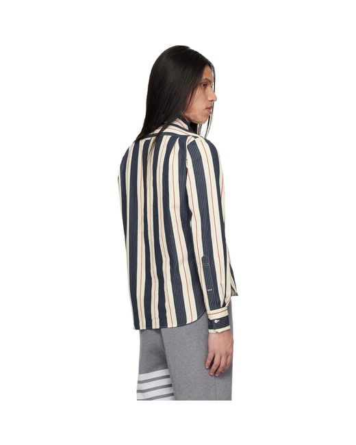 Thom Browne Black Stripe Seersucker Zip Shirt for men