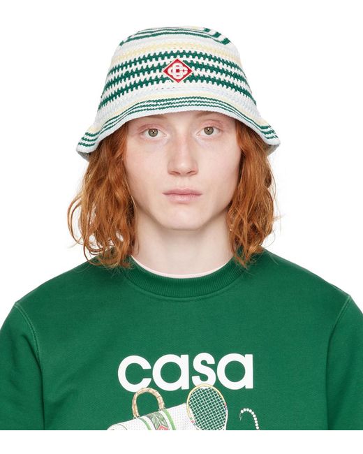 Casablancabrand Green Color Monogram Crochet Bucket Hat for men