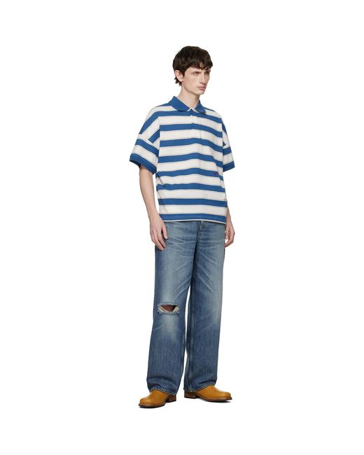Rhude Blue Off- Fontaine Striped Ss Polo for men