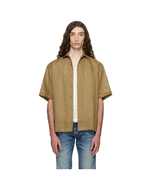 Boss Orange Khaki Beckham Edition Relaxed-Fit Linen Shirt for men