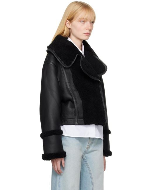 Victoria Beckham Black Spread Collar Leather Jacket