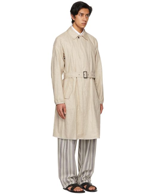 Giorgio Armani リネン ベージュ トレンチ コート カラー ナチュラル メンズ Lyst