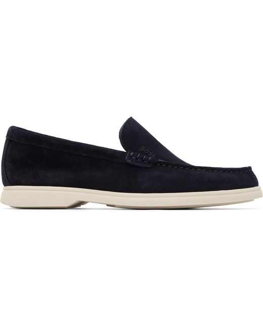 Boss Blue Deed-Logo Suede Loafers for men