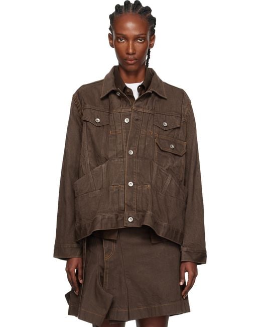 Sacai ブラウン タック デニムジャケット Brown