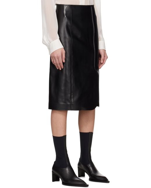 Jil Sander Black Grained Leather Midi Skirt