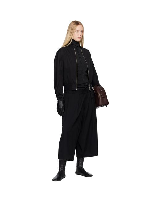 Y's Yohji Yamamoto Black Wool Gabardine Rib Waist Wide Trousers