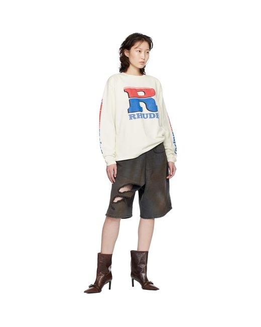 Rhude White Off- Split Petrol Logo Ls T-Shirt