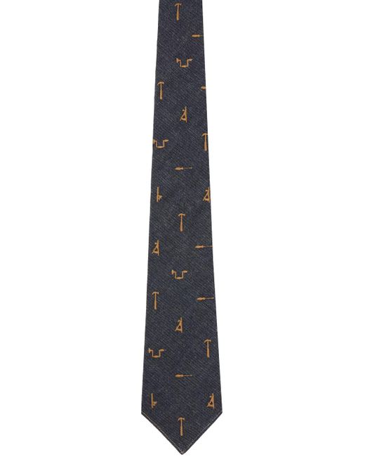 RRL Black Tool-Embroidered Denim Tie for men