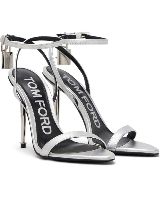 Tom Ford Metallic Nappa Padlock Pointy Naked Heeled Sandals
