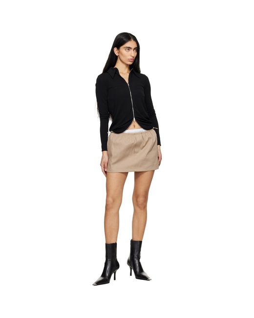 Alexander Wang Black Taupe Logo Elastic Mid-Rise Miniskirt
