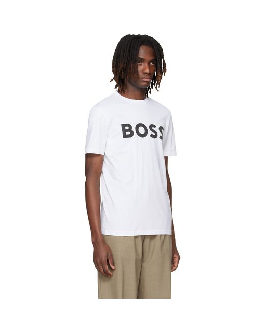 Boss White Cotton-Jersey Large Logo Print T-Shirt for men