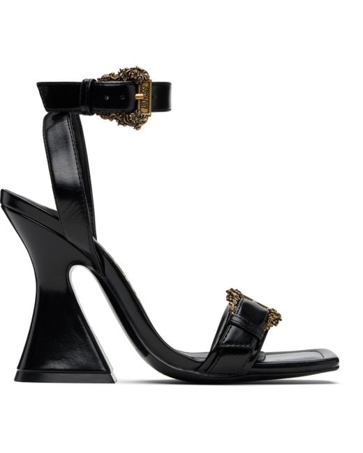 Versace Jeans Couture Black Baroque Buckle Patent Kristen Heeled Sandals