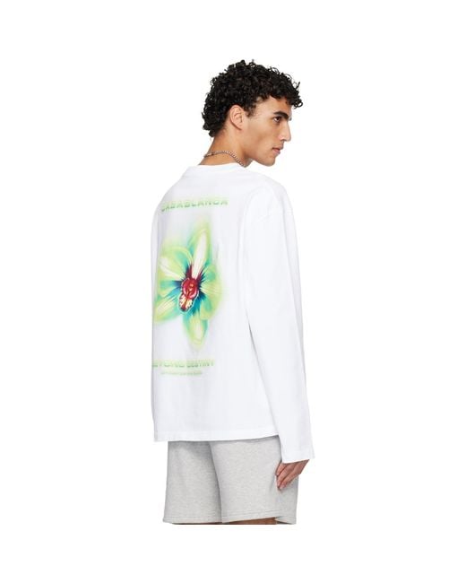 Casablanca White Glitch Orchid Long Sleeve T-Shirt for men