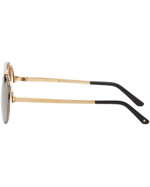 Cartier Black Gold Santos De Aviator Sunglasses