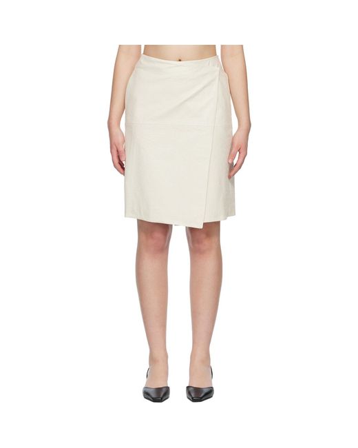 Loulou de Saison Natural Off- Gora Ostrich-Effect Wrap Leather Midi Skirt