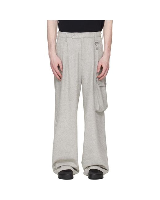 Reese Cooper White Wool Herringbone Pleated Cargo Pants for men