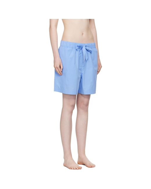 Tekla Blue Poplin Pyjama Shorts