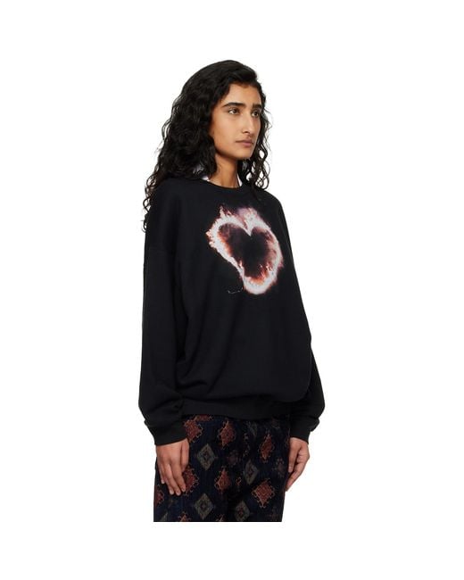 R13 Black Flaming Heart Oversized Crewneck Sweatshirt