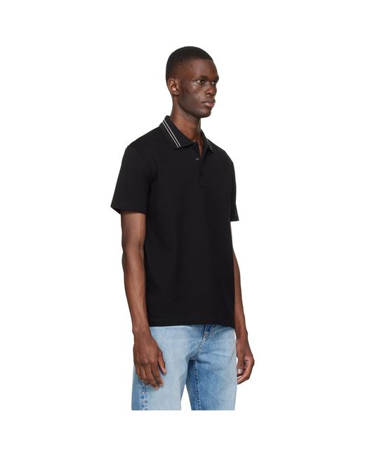 Versace Black Embroidered Cotton Piqué Polo for men