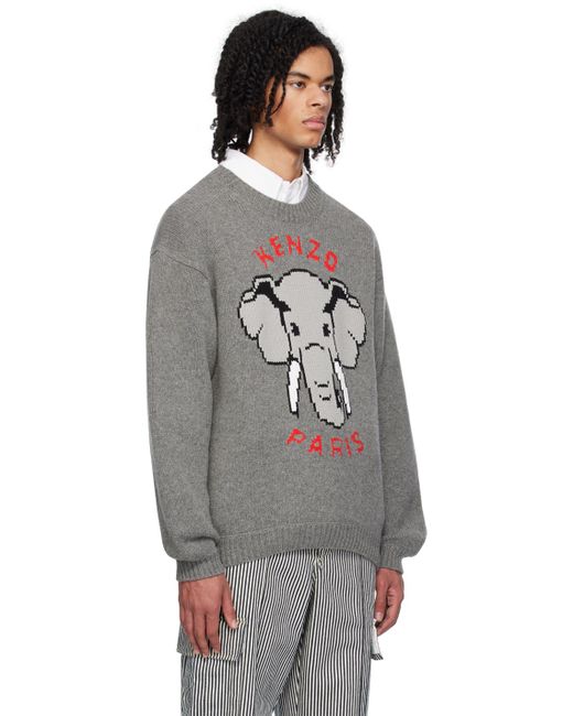 KENZO Gray Paris Elephant Sweater for men